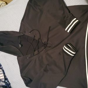 Black Hoodie With Lace Up Neck